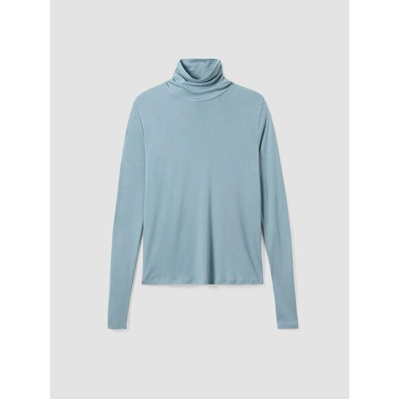 Eileen Fisher Tencel Light Baby Blue Lightweight Turtleneck Blouse Size XS - Picture 1 of 8